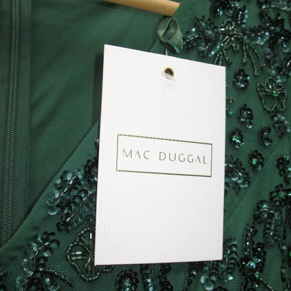 Mac Duggal 5497  Womens Green Embellished V Neck 3/4 Sleeve A Line Gown Regular - Picture 13 of 13